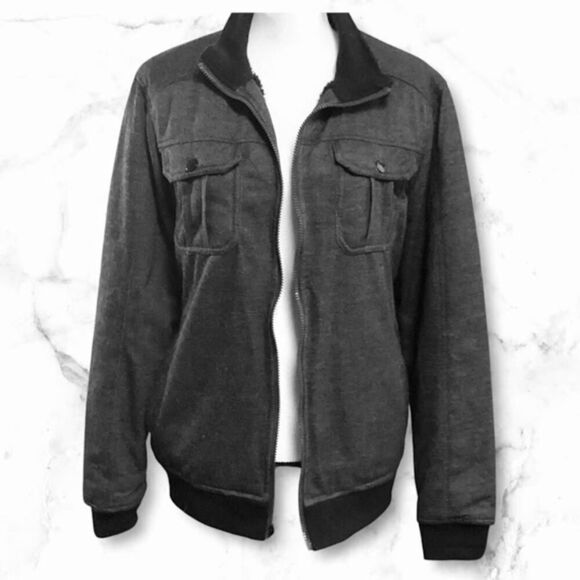 Ministry of Fashion Full Zip Fleece Bomber Side Pockets Jacket in Charcoal Large - Picture 3 of 8